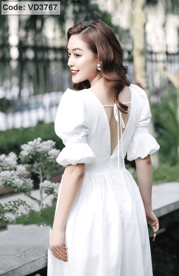 Đầm trắng hoa nhí cổ V Đầm cổ chéo chữ V Cao Cấp dáng chữ A  MiNhi   MiNhi Fashion