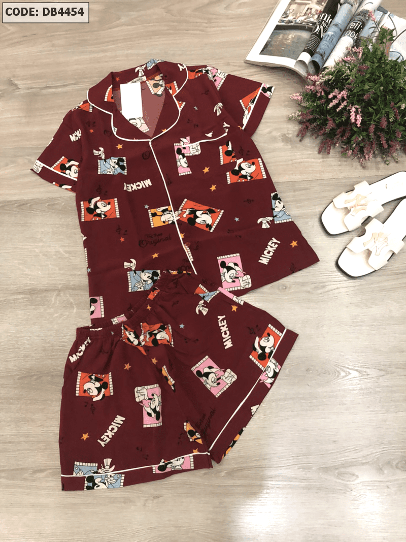Chợ sỉ đồ bộ Pijama quần đùi hinh mickey vải lụa