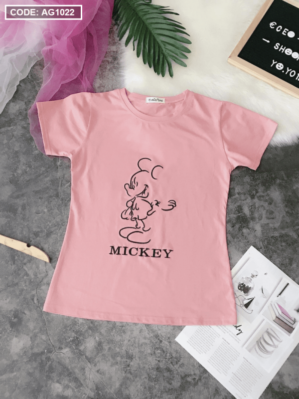 Chợ bán sỉ áo thun nữ cổ tròn thêu hình Mickey