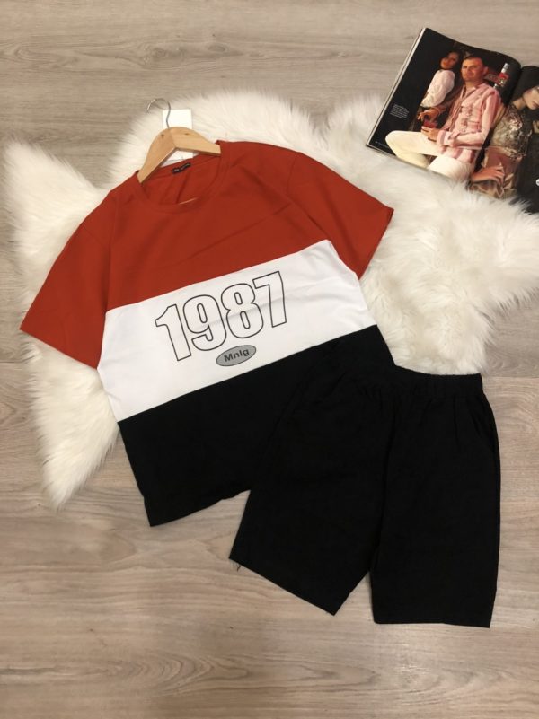 Set đồ bộ nữ áo phối màu in chữ 1987 quần ngố thun cotton - DB5519