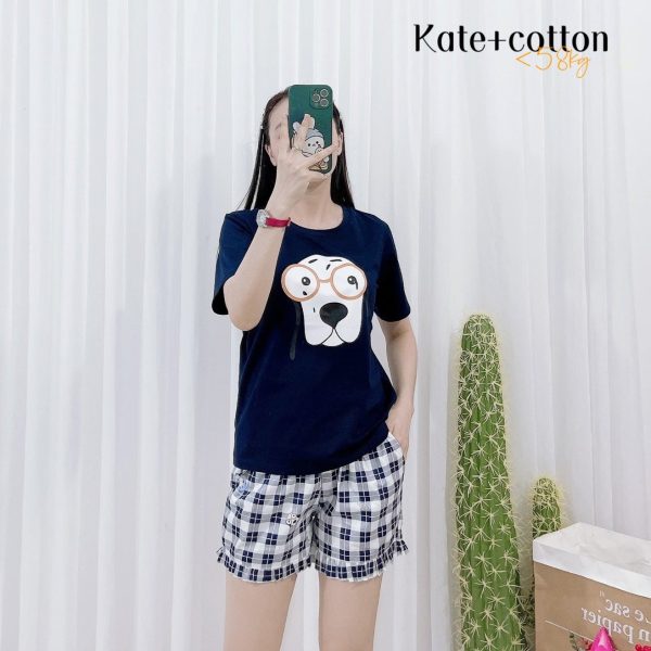 Đồ bộ nữ áo thun cotton quần sọc caro kate - DB5707