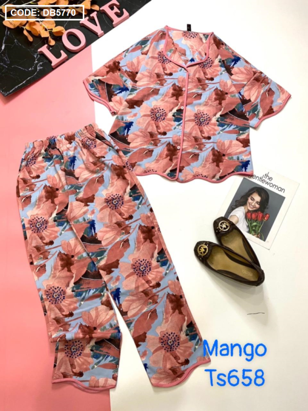 Shop chuyên sỉ đồ bộ nữ pijama tay dơi rợn sóng quần dài vải mango