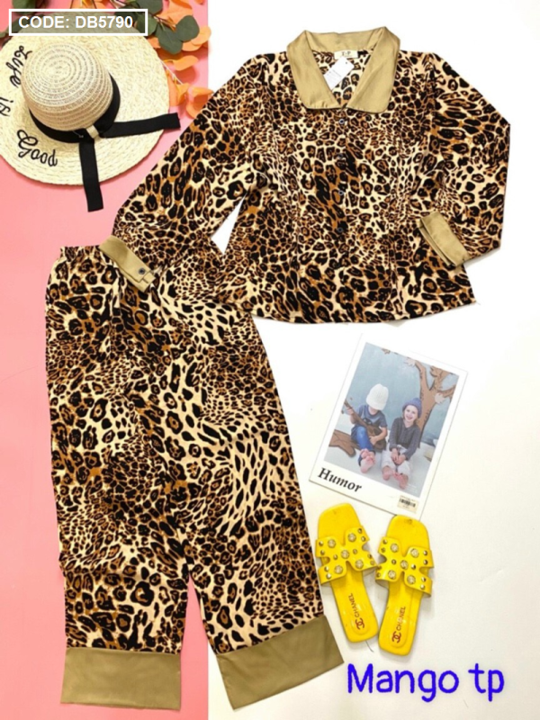 Đồ bộ nữ Pijama áo cổ sen tay dài quần dài vải mango - DB5790