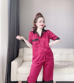 Đồ bộ nữ pijama vải satin áo tay ngắn quần lỡ - DB5803