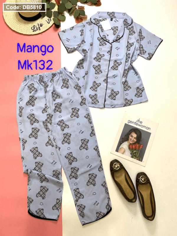 Đồ bộ nữ pijama vải mango áo tay ngắn bâu cổ điểu quần dài - DB5810