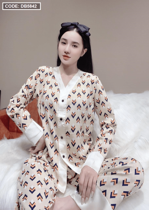 Đồ bộ nữ pijama vải mango tay dài quần dài - DB5842