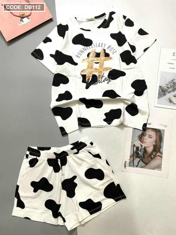 Đồ bộ nữ quần đùi in hình bò sữa - DB112