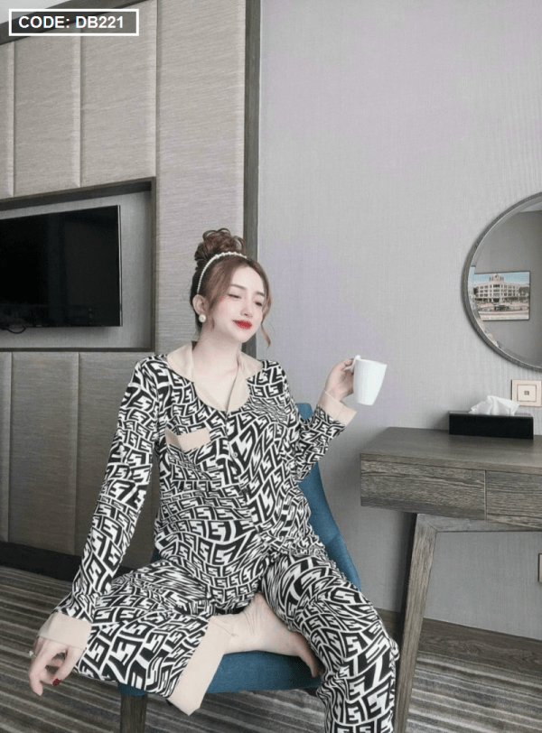 Đồ bộ nữ Pijama tay dài quần dài vải mango - DB221
