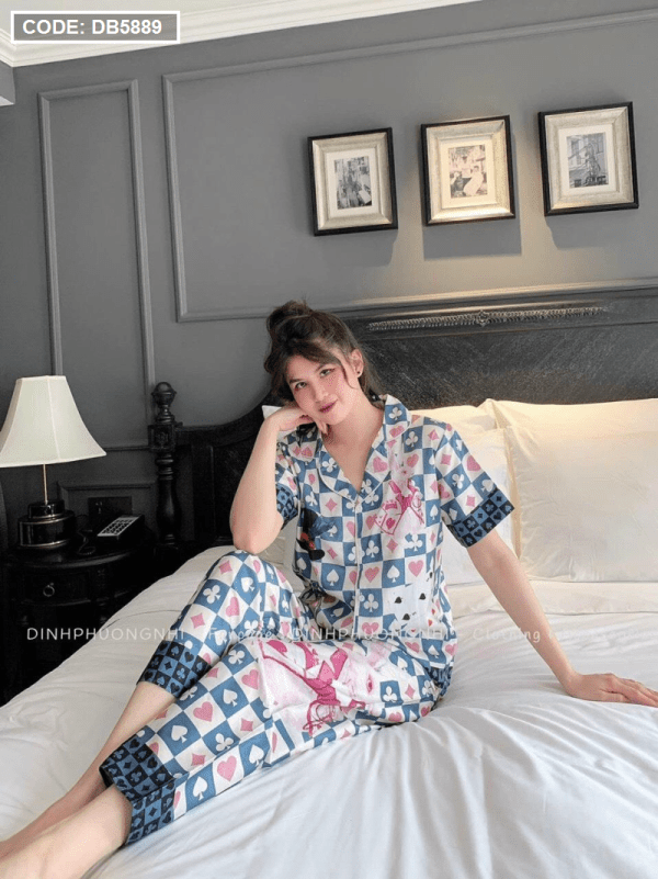 Đồ bộ nữ Pijama mạc Sam tay ngắn quần dài vải Latin - DB5889