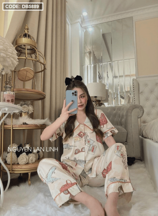 Đồ bộ nữ Pijama mạc Sam tay ngắn quần dài vải Latin - DB5889