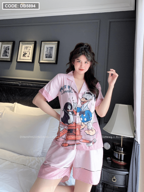 Đồ bộ nữ pijama mạc sam tay ngắn quần đùi vải latin - DB5894