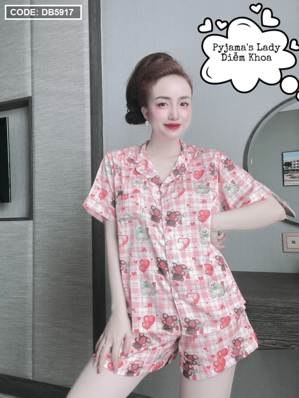 Đồ bộ nữ pijama tay ngắn quần đùi vải latin - DB5917