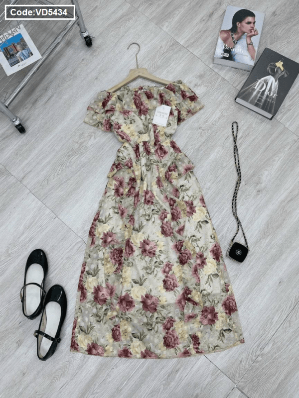 Đầm gấm hoa maxi - VD5434