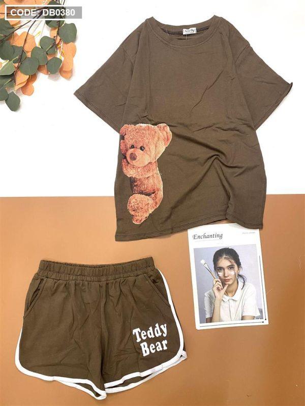 Set bộ nữ áo thun in gấu quần đùi - DB0380