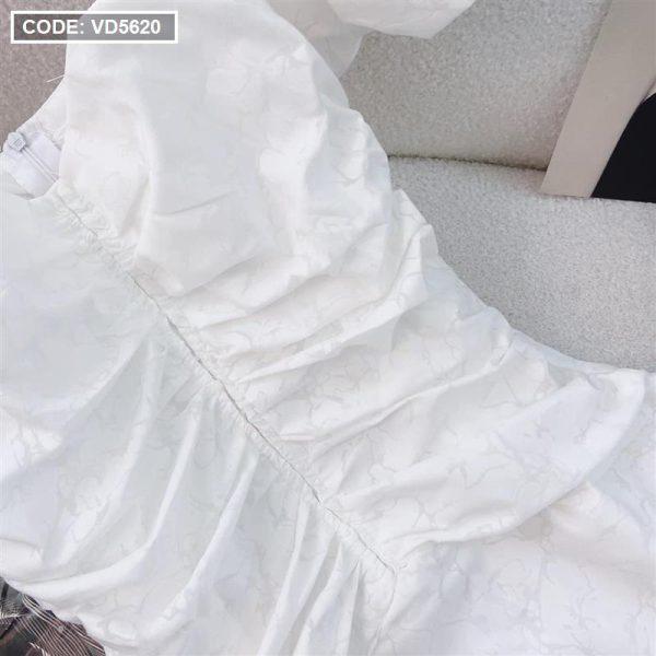 Đầm midi hoa trắng tay phồng - VD5620