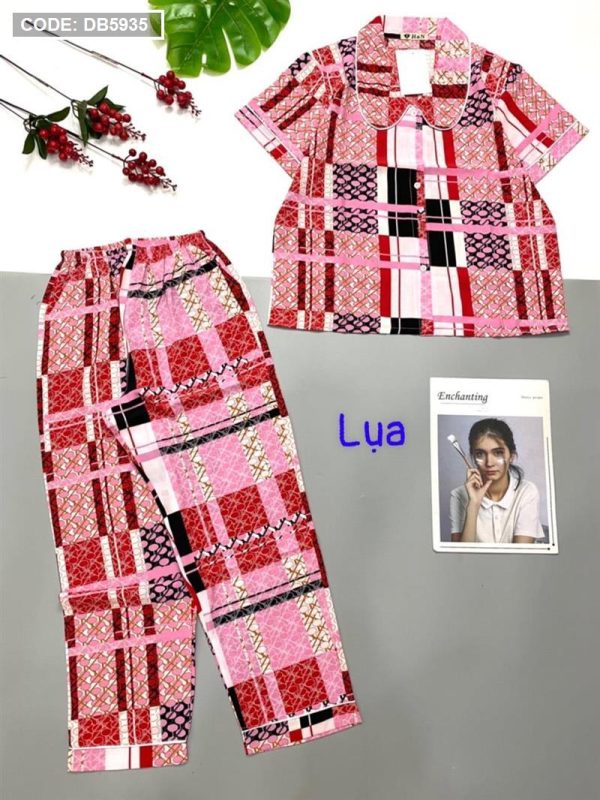 Set bộ nữ pijama tay ngắn quần dài vải lụa - DB5935