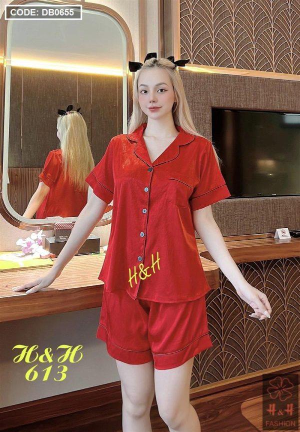 Đồ bộ nữ pijama tay ngắn quần đùi vải latin - DB0655