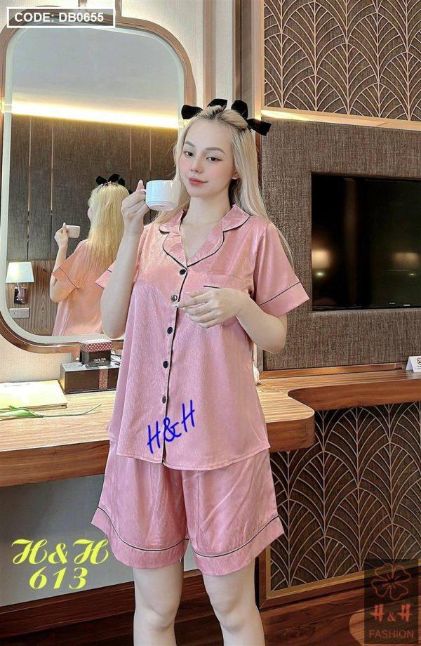 Đồ bộ nữ pijama tay ngắn quần đùi vải latin - DB0655