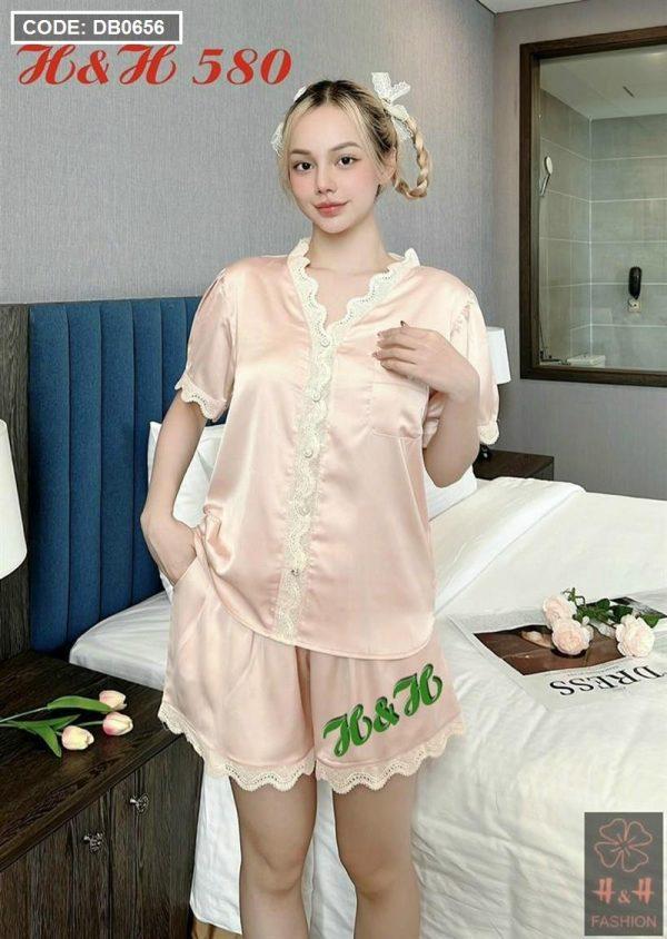 Set bộ nữ pijama tay ngắn quần đùi viền ren - DB0656