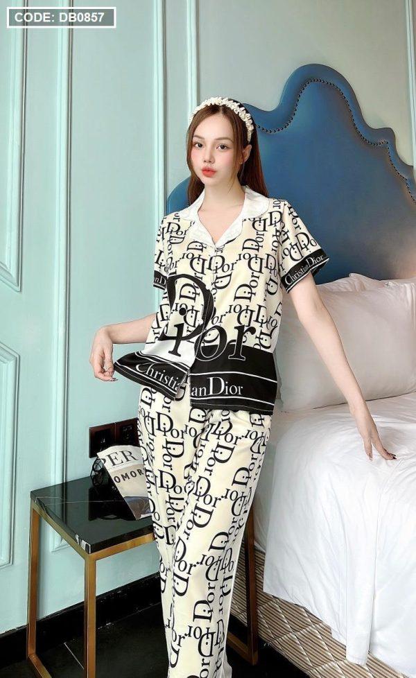 Bộ nữ pijama mặc nhà vải latin họa tiết sang chảnh - DB0857