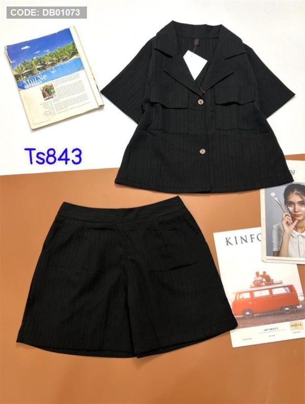 Đồ bộ nữ quần ngắn cổ vest đơn giãn - DB01073