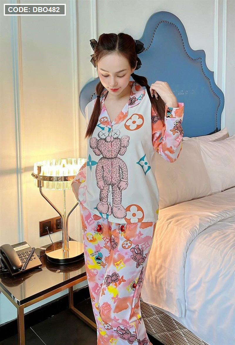 Đồ bộ nữ pijama tay dài in hình