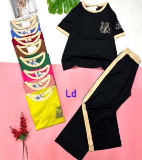 Đồ bộ thun nữ quần dài áo thêu logo chữ - DBO973