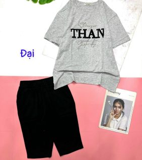 Đồ bộ thun nữ quần lửng áo thêu chữ THAN - DBO1091