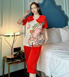 Đồ bộ pijama quần lửng áo cổ lá sen họa tiết - DBO1817