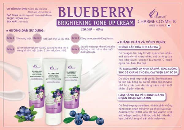 Kem Dưỡng Da Mặt Blueberry Charme Brightening Tone Up Cream siêu phẩm dưỡng nhan 10 điểm cho chất lượng