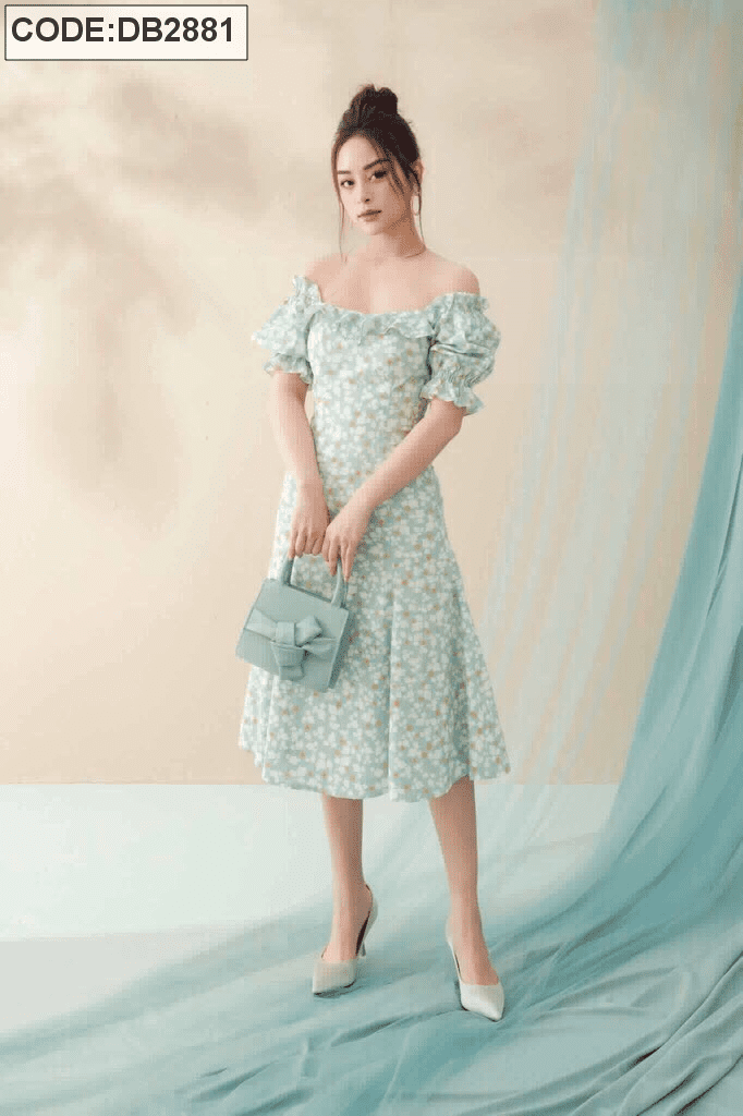 Váy trễ vai xếp tầng màu xanh lá nữ tính size đại từ 110150cm  Lazadavn