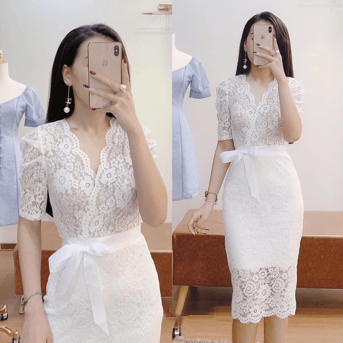 Váy ren trắng chữ A dự tiệc cưới đẹp #1053