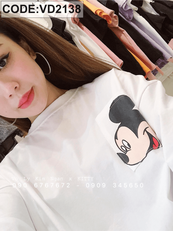 Đầm thun suông tay ngắn in Mickey cute