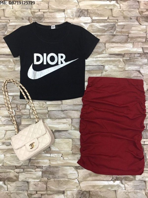 Set chân váy áo thun ngắn Dior